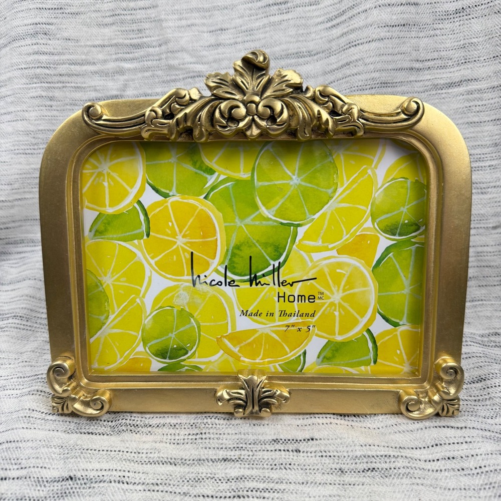 NEW Nicole Miller Home 5x7 Gold Landscape Photo Frame Regency Ornate Cottagecore